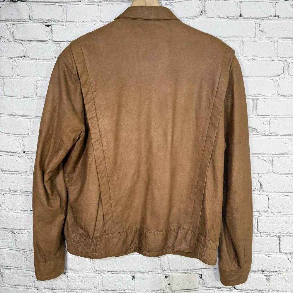 Vintage Remy‎ Mens Size 44 Leather Bomber Jacket Camel Brown Butter Soft Zip USA